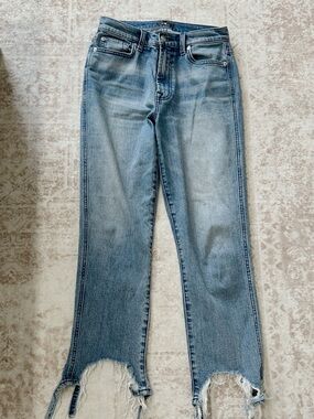 7 For All Mankind High Waist Cropped Straight Leg Jeans with Frayed Hem 27